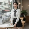 Áo thun sơ mi nữ lụa trắng dài tay cổ tròn phối ren siêu xinh - Giá ưu đãi 145k, phong cách thanh lịch 4