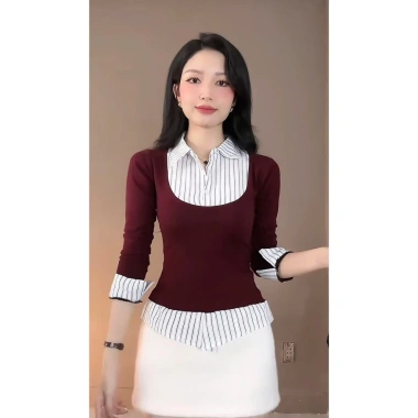 Áo Thun Tăm Cổ Nữ Giả Hai Lớp Tay Dài Kẻ Sọc Thời Trang Độc Đáo, Thoải Mái 149.000₫