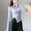 Áo Thun Tăm Viền Sóng Dài Tay Dáng Ôm Xẻ Tà Phong Cách Hàn Quốc, Giá Chỉ 82.800₫ 2