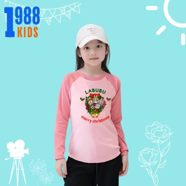 Áo thun tay dài bé gái 15-38kg chất borip in hình Labubu Marry Christmas mã Noel TED11 7