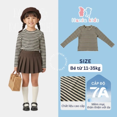 Áo thun tay dài bé gái cotton co giãn họa tiết kẻ ngang màu nâu cà phê - 149.000đ