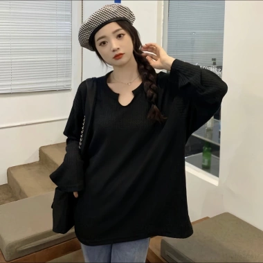 Áo Thun Tay Dài Form Rộng Unisex Oversize Cổ V Trơn Mịn Co Giãn QMT 13 Giá 129k 3