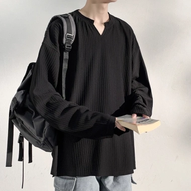 Áo Thun Tay Dài Form Rộng Unisex Oversize Cổ V Trơn Mịn Co Giãn QMT 13 Giá 129k 6