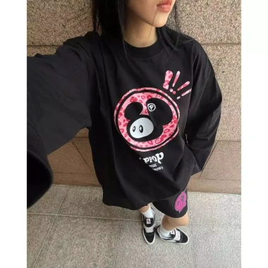 Áo Thun Tay Dài Poppop Mascot Họa Hình Leopard Cotton Boxy Full Zip Túi Tag Cổ Như Hình 229k