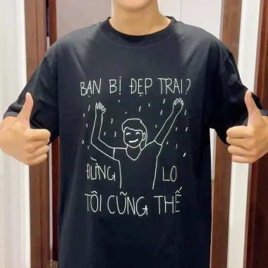 Áo Thun Tay Lỡ Unisex Cotton Form Rộng Oversize HUNEE 2.024 - Bạn Bị Đẹp Trai, Giá 59k