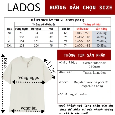 Áo thun tay ngắn cổ tròn xẻ V nam nữ LADOS-19.141 cotton interlock 250gsm dày dặn, đơn giản thanh lịch - 190k 8