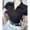 Áo thun tay ngắn polo STEPPE khóa kéo trước, thanh lịch công sở, thun co giãn, Nữ 7