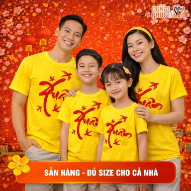 Áo thun Tết 2.026 cotton mềm mịn màu vàng, đủ size cho gia đình, cặp đôi, nhóm, nhiều mẫu SGY262 giảm còn 77.000 VND 2