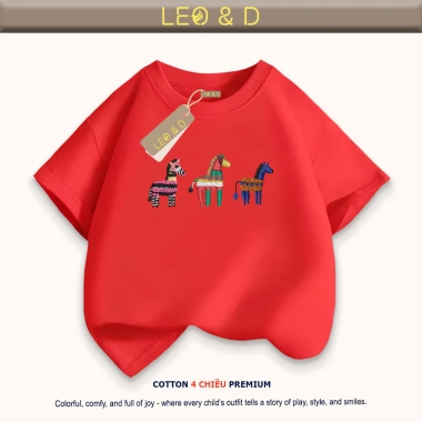 Áo thun Tết 2.026 gia đình LEO&D cotton 4C mịn mát, thoáng khí, form rộng vừa, size 9‑90kg – Giá 117.000₫ 2
