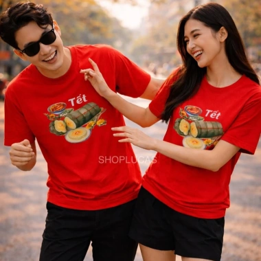 Áo Thun Tết Đỏ 2.026 In Bánh Tét, Form Rộng, Size Đủ Nhóm Team - Shoplucas 149k