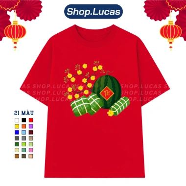 Áo Thun Tết Đỏ 2.026 In Hình Mai, Dưa, Bánh Chưng - Form Rộng Đủ Size Cho Nhóm Team Du Lịch ShopLucas