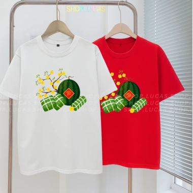 Áo Thun Tết Đỏ 2.026 In Hình Mai, Dưa, Bánh Chưng - Form Rộng Đủ Size Cho Nhóm Team Du Lịch ShopLucas