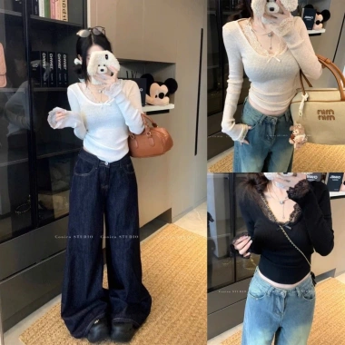 Áo thun thu đông tay dài ôm body ren nơ siêu tôn dáng hottrend KHOSI SP247 giá 129k