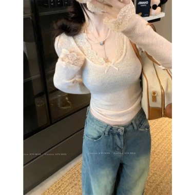 Áo thun thu đông tay dài ôm body ren nơ siêu tôn dáng hottrend KHOSI SP247 giá 129k