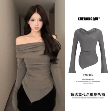 Áo thun thu đông trễ vai ôm body nhún eo vạt chéo hottrend NGOMINH SP193 giá 129k 8