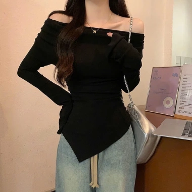 Áo thun thu đông trễ vai ôm body nhún eo vạt chéo hottrend NGOMINH SP193 giá 129k 10