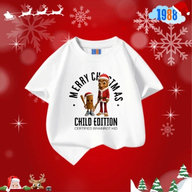 Áo thun trắng Tung Tung Tung Sahur Christmas - áo cotton cho bé, 90.000₫