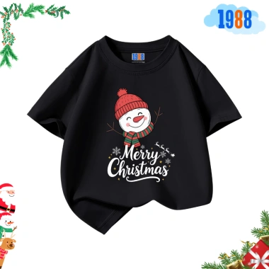 Áo thun trẻ em 1.988 màu đen in ông già Noel - Cotton 15‑56kg, Giáng sinh, giá ưu đãi 90.000đ 2