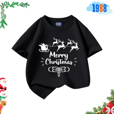 Áo thun trẻ em 1.988 màu đen in ông già Noel - Cotton 15‑56kg, Giáng sinh, giá ưu đãi 90.000đ 7