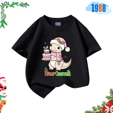 Áo thun trẻ em 1.988 màu đen in ông già Noel - Cotton 15‑56kg, Giáng sinh, giá ưu đãi 90.000đ 8