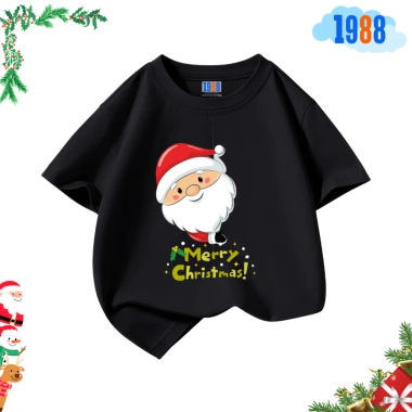 Áo thun trẻ em 1.988 màu đen in ông già Noel - Cotton 15‑56kg, Giáng sinh, giá ưu đãi 90.000đ 9