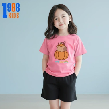 Áo thun trẻ em Capybara Bí Ngô nhiều màu cotton mát, thoáng khí, size 15-40kg TE135 giá ưu đãi 90.000₫