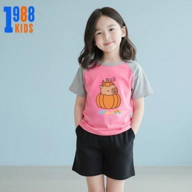 Áo thun trẻ em Capybara Bí Ngô nhiều màu cotton mát, thoáng khí, size 15-40kg TE135 giá ưu đãi 90.000₫