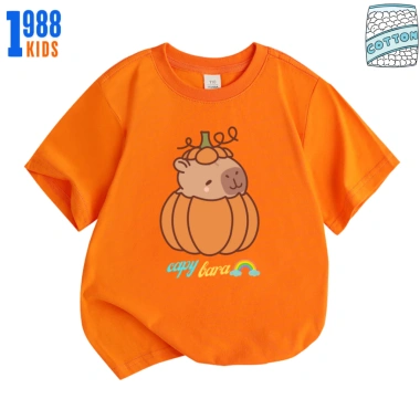 Áo thun trẻ em Capybara Bí Ngô nhiều màu cotton mát, thoáng khí, size 15-40kg TE135 giá ưu đãi 90.000₫