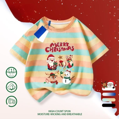 Áo thun trẻ em đỏ cotton thoáng khí họa tiết Giáng sinh – phù hợp bé 3‑16 tuổi COD HCM