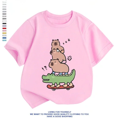Áo thun trẻ em họa tiết Capybara dễ thương - thời trang hoạt hình, giá chỉ 100.333đ