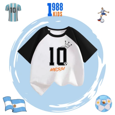 Áo thun trẻ em Messi in hình số 10 cotton thoáng mát mùa hè size 15-40kg giá 90k
