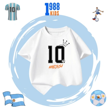 Áo thun trẻ em Messi in hình số 10 cotton thoáng mát mùa hè size 15-40kg giá 90k
