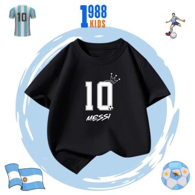 Áo thun trẻ em Messi in hình số 10 cotton thoáng mát mùa hè size 15-40kg giá 90k