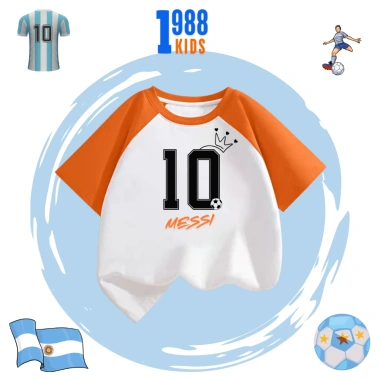 Áo thun trẻ em Messi in hình số 10 cotton thoáng mát mùa hè size 15-40kg giá 90k