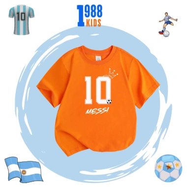 Áo thun trẻ em Messi in hình số 10 cotton thoáng mát mùa hè size 15-40kg giá 90k