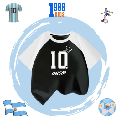 Áo thun trẻ em Messi in hình số 10 cotton thoáng mát mùa hè size 15-40kg giá 90k