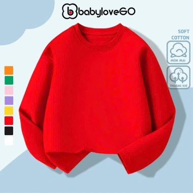 Áo thun trơn dài tay BabyloveGO 2.026 cho bé trai và bé gái, cổ tròn, thun cotton mềm mịn, áo thu đông ADT01 - Giá 95.000