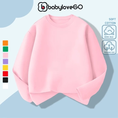 Áo thun trơn dài tay BabyloveGO 2.026 cho bé trai và bé gái, cổ tròn, thun cotton mềm mịn, áo thu đông ADT01 - Giá 95.000