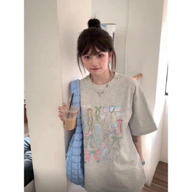 Áo thun xám cute mùa hè form rộng nữ 100% cotton 260gsm - Giá chỉ 69.000 RTOML