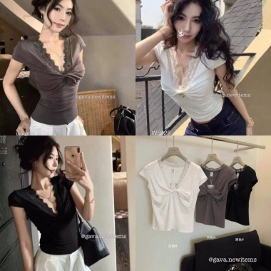 Áo thun xoắn ngực viền ren ATXNVR - Ảnh thật, giảm giá tới 21% chỉ 280k