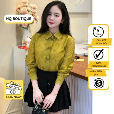 Áo tơ hoa nhiều màu tay bồng MQ Boutique nữ - Đính hoa thủ công, sơ mi công sở sắc
