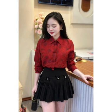 Áo tơ hoa nhiều màu tay bồng MQ Boutique nữ - Đính hoa thủ công, sơ mi công sở sắc