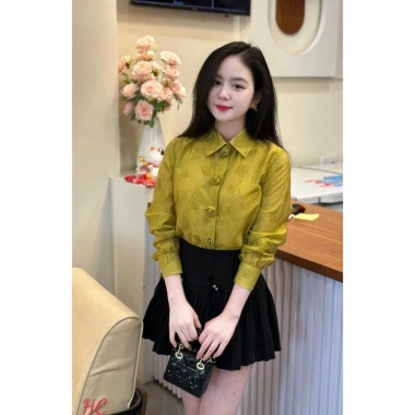 Áo tơ hoa nhiều màu tay bồng MQ Boutique nữ - Đính hoa thủ công, sơ mi công sở sắc