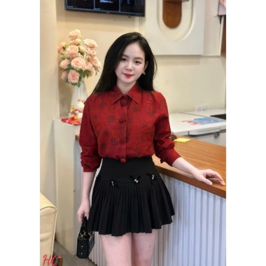 Áo tơ hoa nhiều màu tay bồng MQ Boutique nữ - Đính hoa thủ công, sơ mi công sở sắc