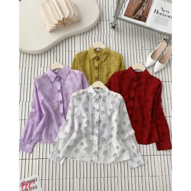 Áo tơ hoa nhiều màu tay bồng MQ Boutique nữ - Đính hoa thủ công, sơ mi công sở sắc