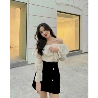 Áo tơ mềm trễ vai tay nhấn bèo - Siêu mát, giảm giá tới 22% chỉ 124.200₫ 9