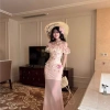 Áo trễ vai in hoa kiểu Pháp cổ điển cho nữ - Mùa hè không tay thời trang 3