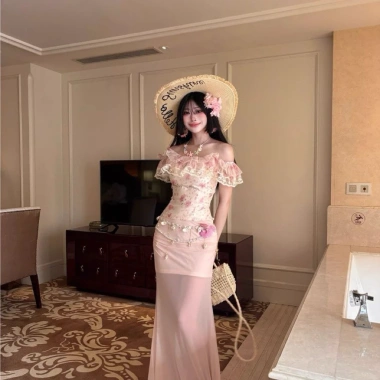 Áo trễ vai in hoa kiểu Pháp cổ điển cho nữ - Mùa hè không tay thời trang 3