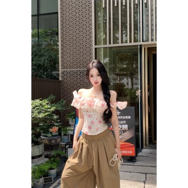 Áo trễ vai in hoa kiểu Pháp cổ điển cho nữ - Mùa hè không tay thời trang 6