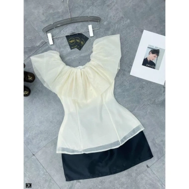 Áo trễ vai khoá dáng bo xoè xinh size 40-52kg, giảm giá tới 110.400₫, thời trang trẻ em